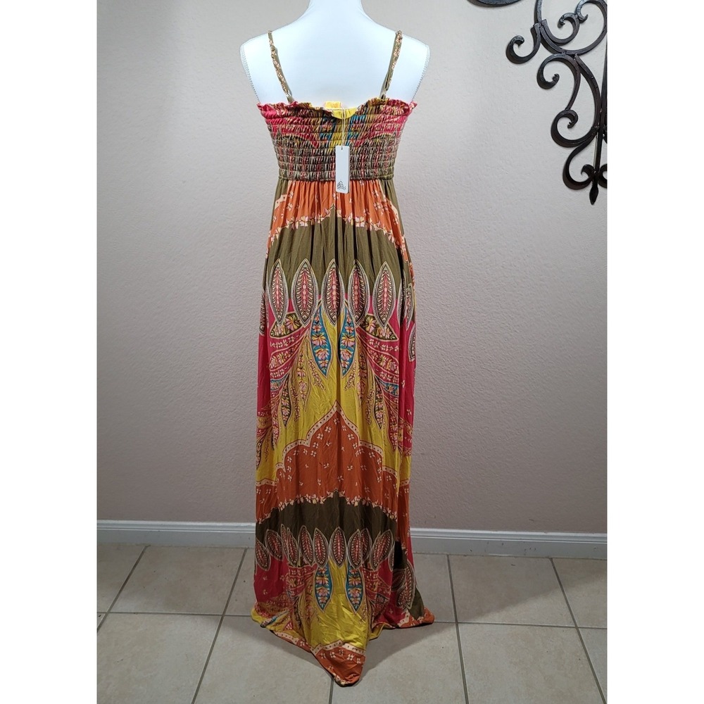 Agua Bendita Maxi Dress Womens Multicolor Paisley Smocked Leandra Lula NWT Small - Picture 4 of 14